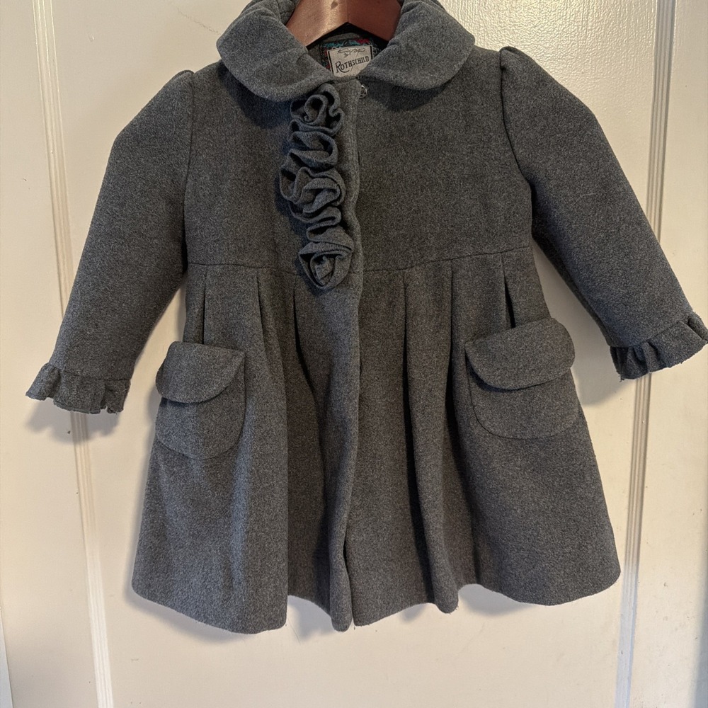 RothsChild Girl Gray 60% Wool Blend Floral Detail Coat Size 2T Classic